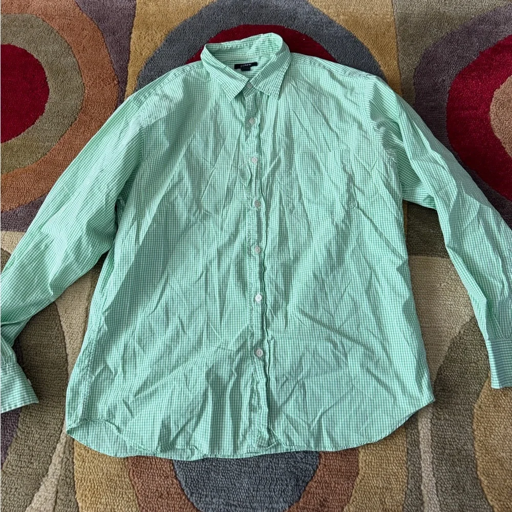 J. Crew Green White Plaid Button Down Shirt Preppy Style Spring Men’s Size Large